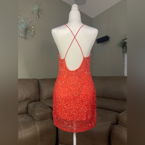 NWT Retrofete Mich Sequin Mini Dress Peach Coral Ombrè Sz L Sexy Cocktail Party - Picture 2 of 16